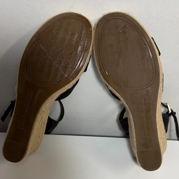 Tommy Hilfiger Black and Tan Wedge Sandals - Picture 6 of 8